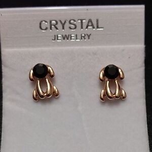 Gold tone crystal puppy dog earrings
